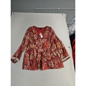 Vineet Bahl Blouse Brick/ Gold  Size Small  Peasant Lined $198  Retail New